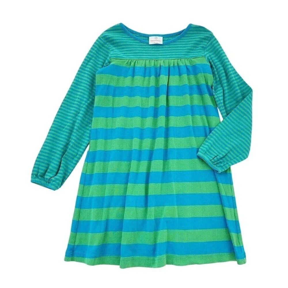 Hanna‎ Andersson Play Day Dress green blue stripe 8 Girl